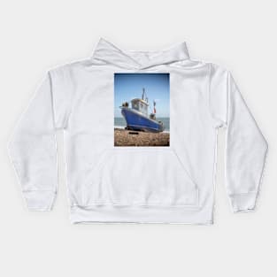 Small blue fishing boat Kids Hoodie